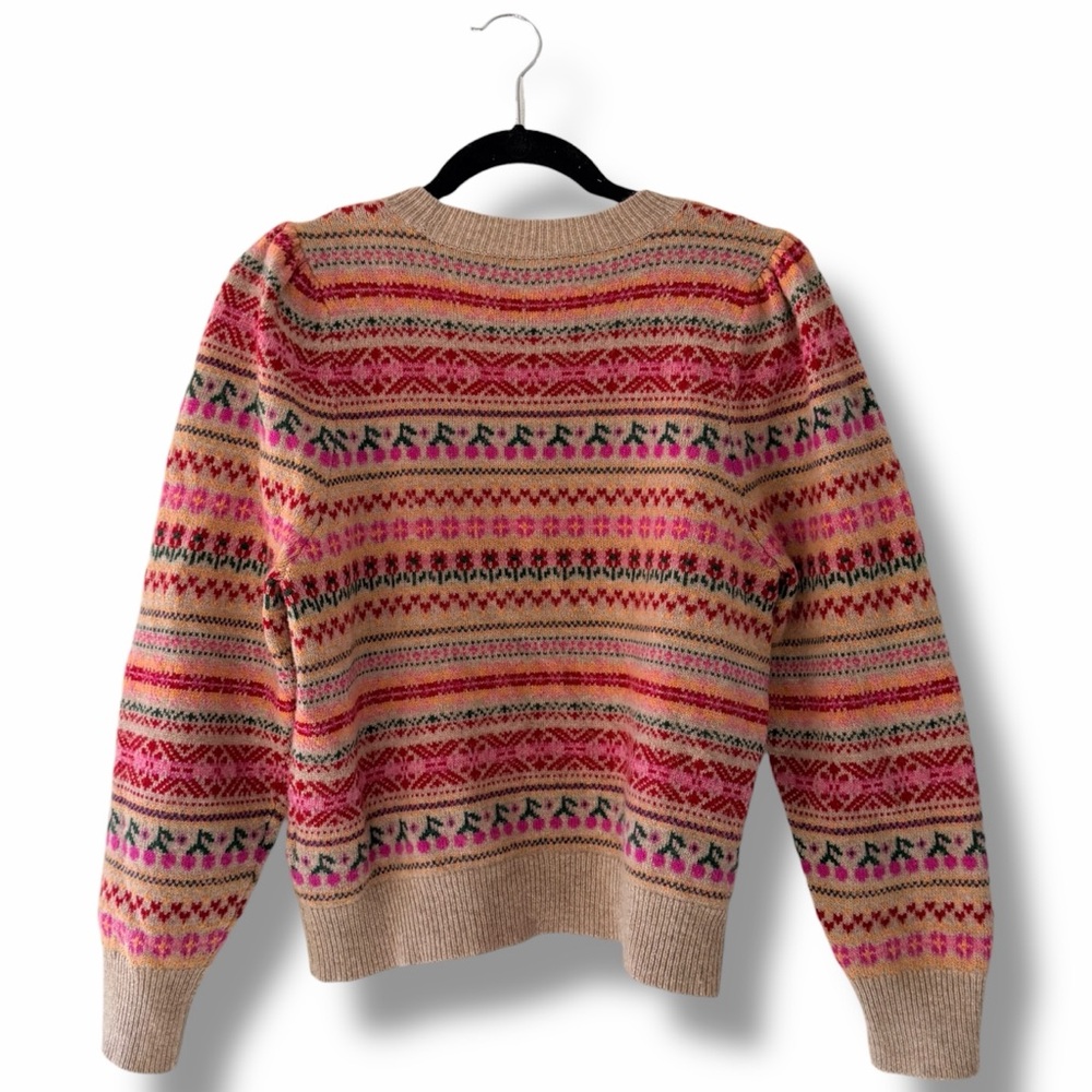 J. Crew Cream Fair Isle Crewneck Sweater with Pink, Red & Green Accents - Picture 7 of 9